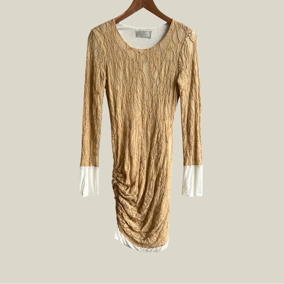 A.L.C. Lace Ruched Bodycon Dress in Tan Long Sleeve Women's Size M - Picture 2 of 11